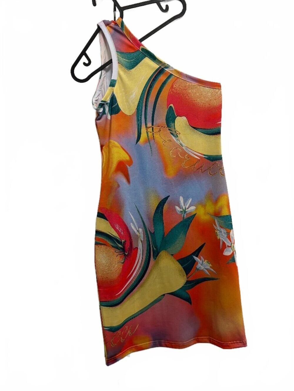 Fiorucci Fruit Print One Shoulder Midi Dress